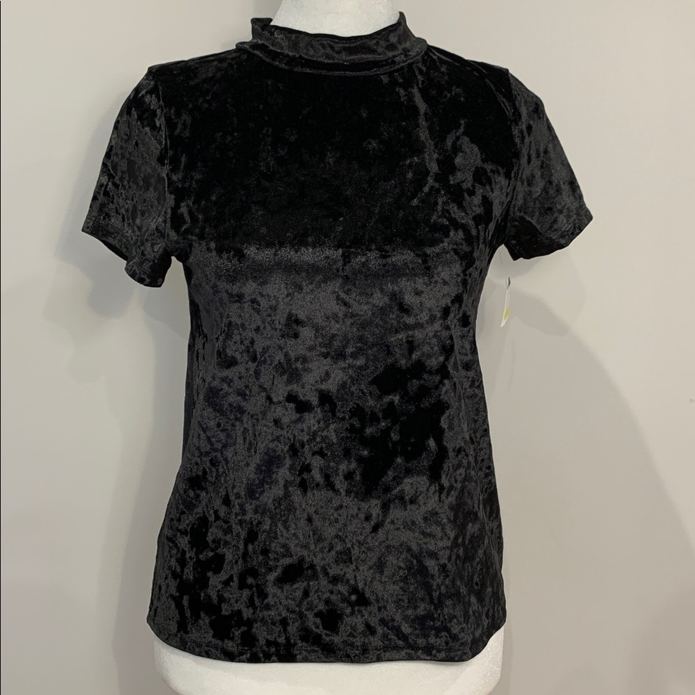 Nordstrom black velvet mock neck short sleeve top